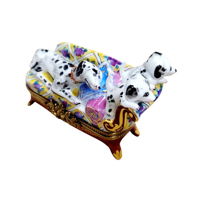 Dalmation Dogs on Couch Rare Limoges Box Porcelain Figurine-Dog Furniture-CH3S460