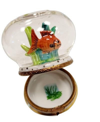 Gold Fish in Bowl - Retired Limoges Box Porcelain Figurine-fish ocean beach home LIMOGES BOXES-CH2P212I
