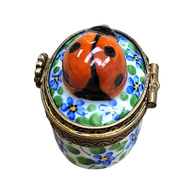 Mini Lady Bug on Flowers Limoges Box Porcelain Figurine-LIMOGES BOXES bugs critters-CH6D146