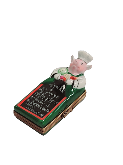 Pig Chef w Menu-pig professional limoges boxes food-CH2P349