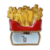 Golden crispy French fries, hot and ready to eat, served on a white plate