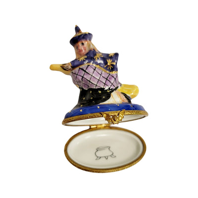 Witch on Broom Halloween Limoges Box Porcelain Figurine-halloween-CH8C304