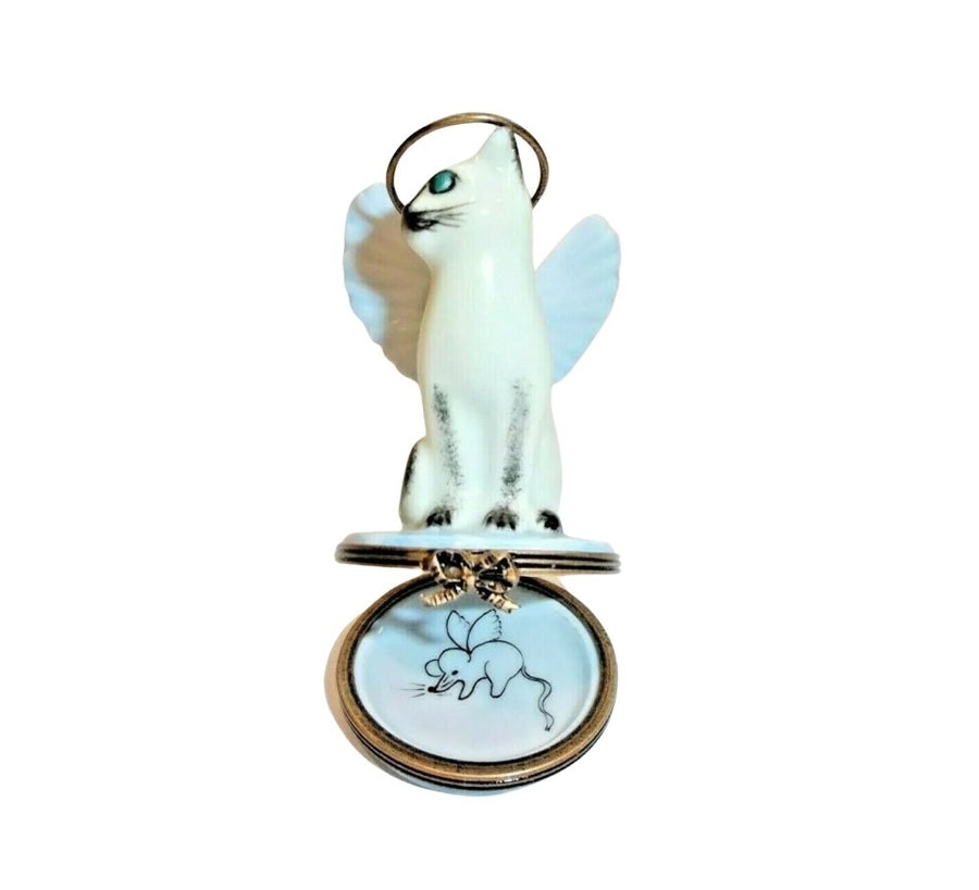 Angelic Cat Halo Authentic Limoges porcelain figurine on white background 