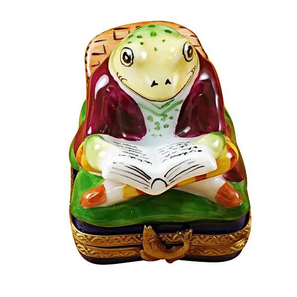 Frog Fishing Limoges Box - Hand-Painted Porcelain Collectible Figurine