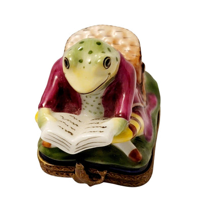 Frog Reading on Chair Limoges Box Figurine - Limoges Box Boutique