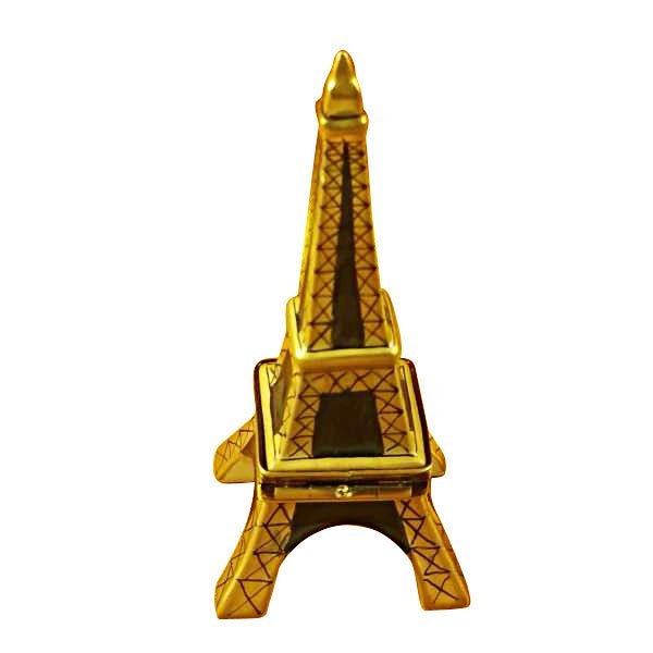 Gold Eiffel Tower statue with intricate details and shimmering finish 