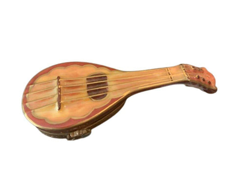 A traditional mandolin instrument featuring a wooden body and steel strings