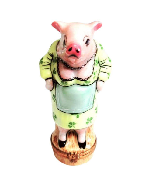 Ms Pig Clovers Irish - Handcrafted ceramic pig figurine with traditional Irish clovers design