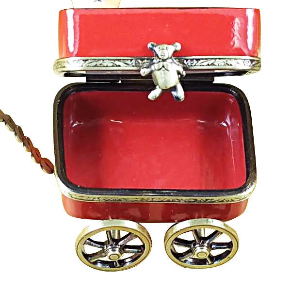 Red Wagon with Bear - Fun and Cute Toy for Kids - Limoges Box