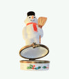 Vintage porcelain snowman figurine with broom