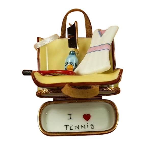 Tennis bag with gear for rackets, shoes, and accessories 
