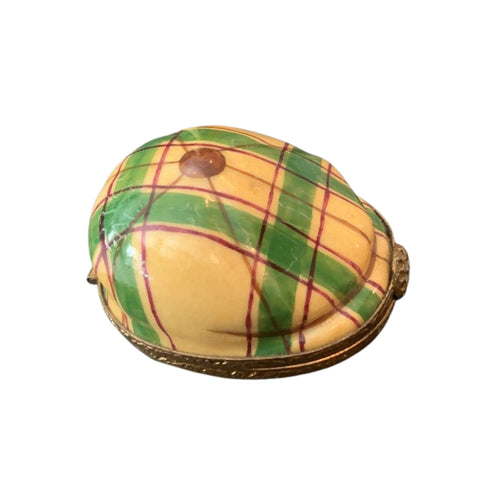 Yellow and green plaid golf hat with adjustable strap and breathable fabric