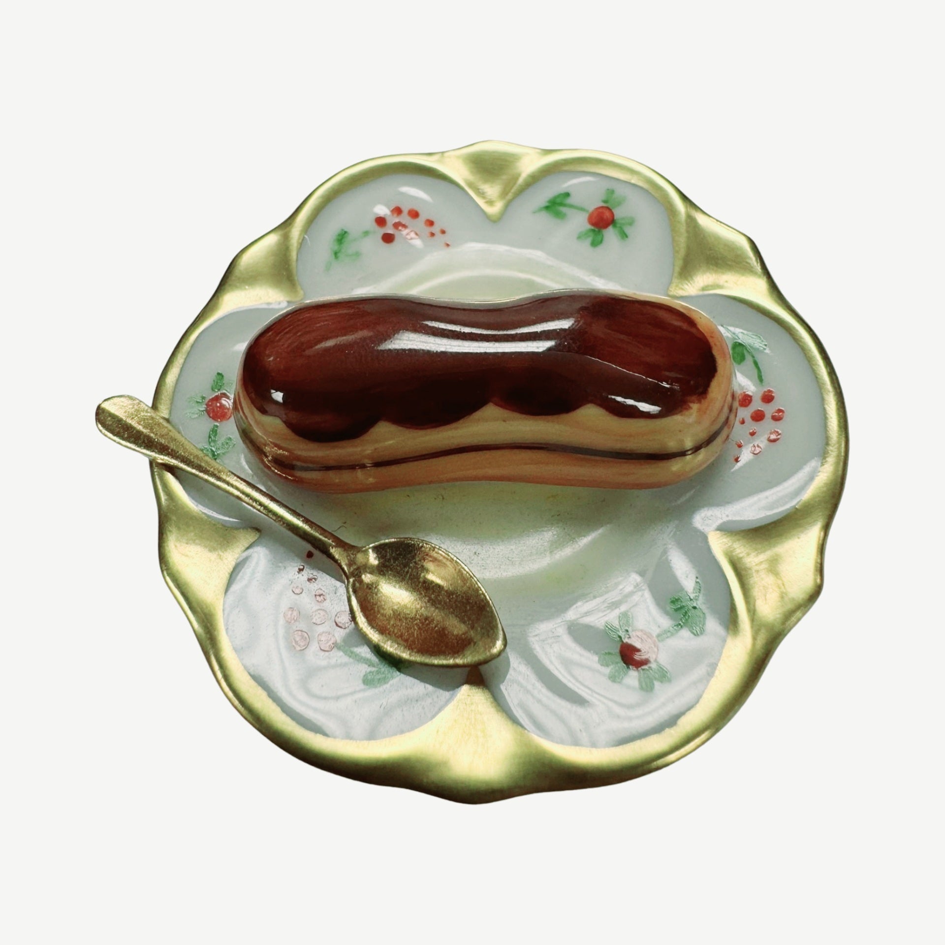 Eclair Delight on Limoges Plate Porcelain Limoges Dessert French Trinket Box