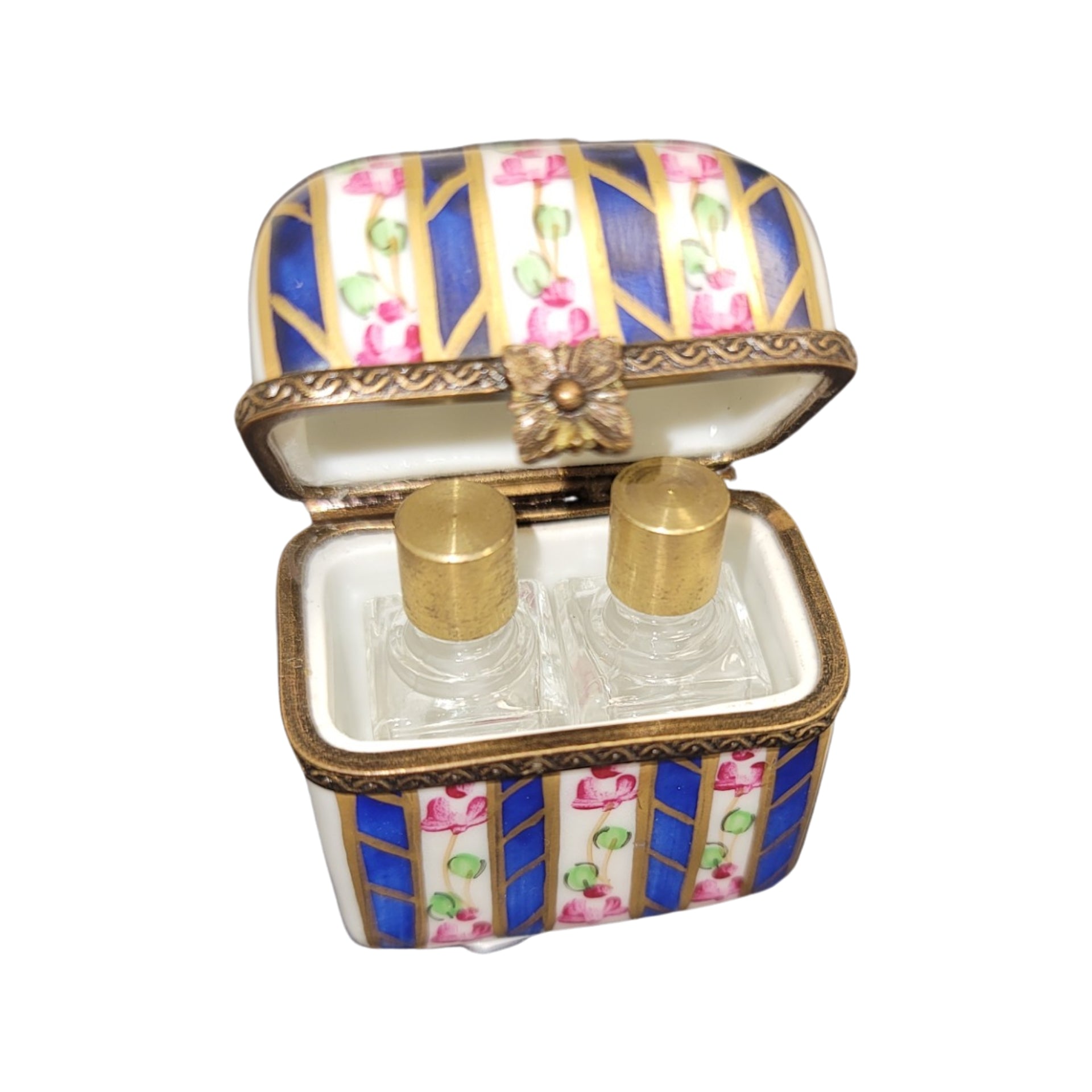 Blue Floral Perfume Box Porcelain Limoges Perfume French Trinket Box