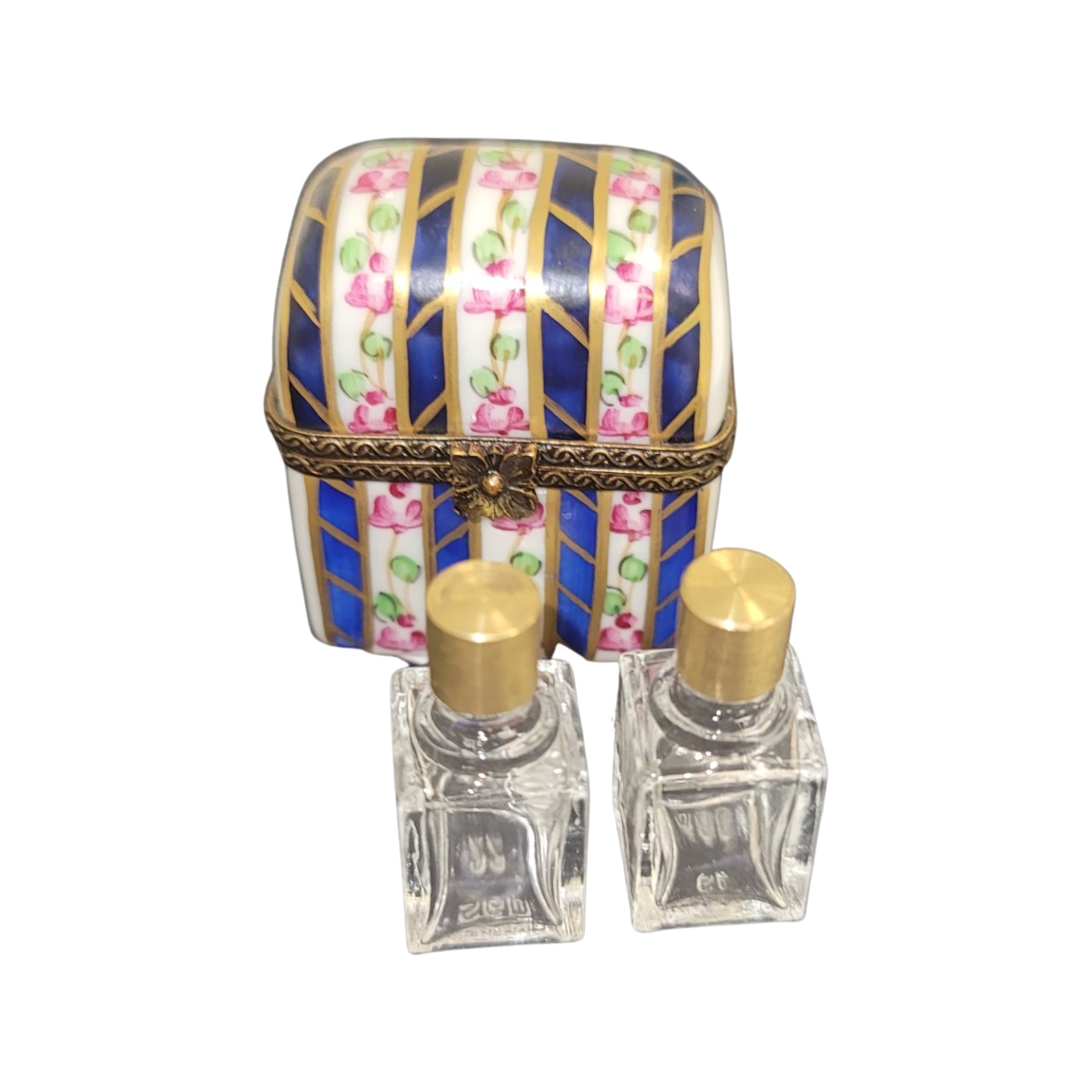 Blue Floral Perfume Box Porcelain Limoges Perfume French Trinket Box