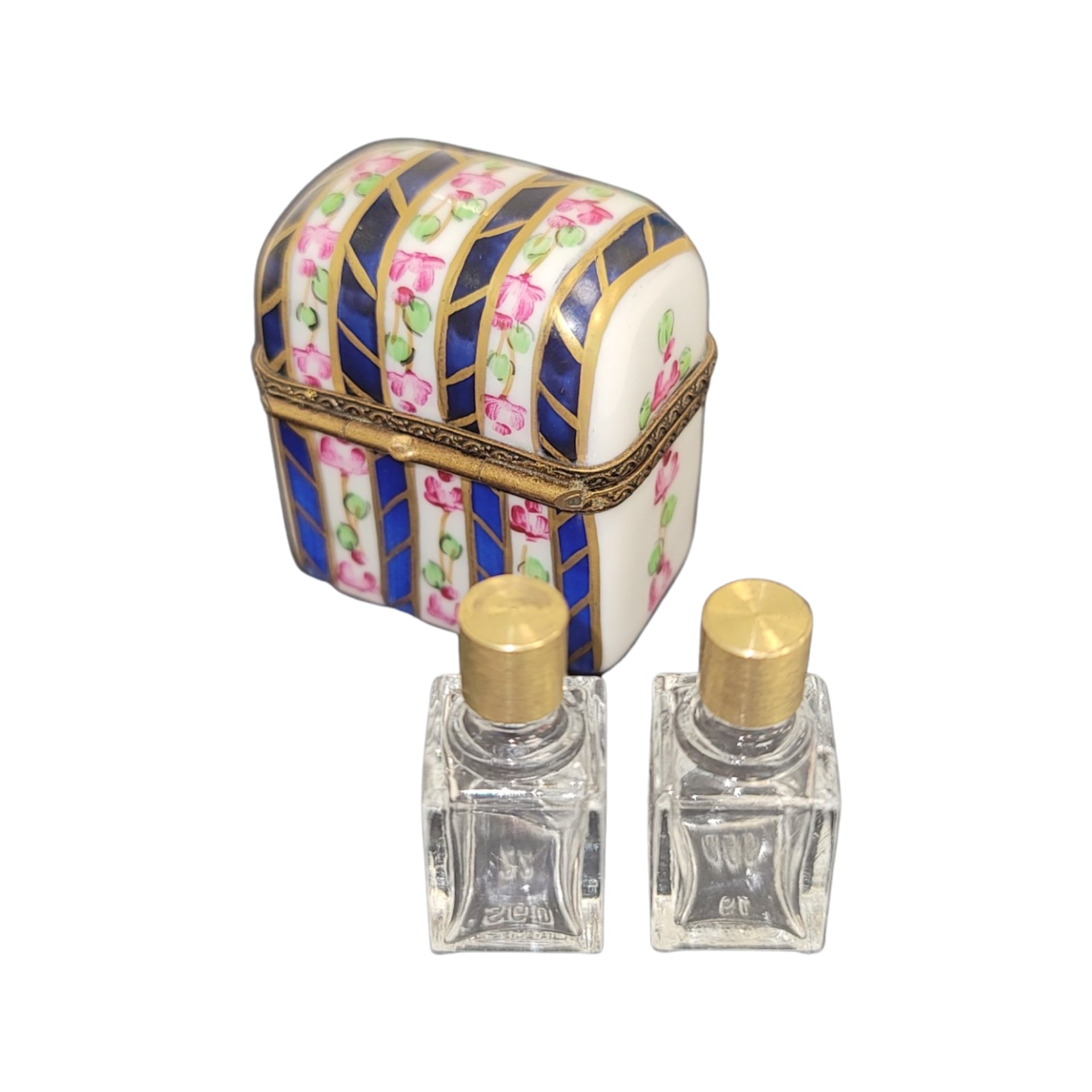 Blue Floral Perfume Box Porcelain Limoges Perfume French Trinket Box