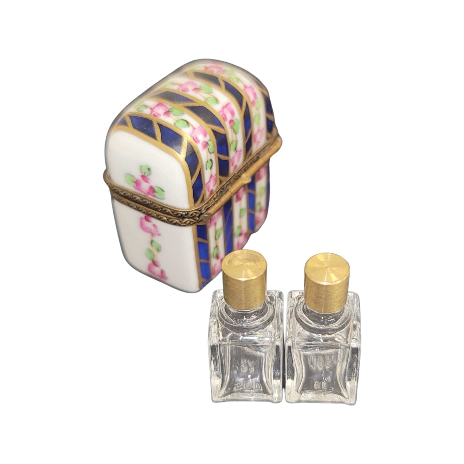 Blue Floral Perfume Box Porcelain Limoges Perfume French Trinket Box