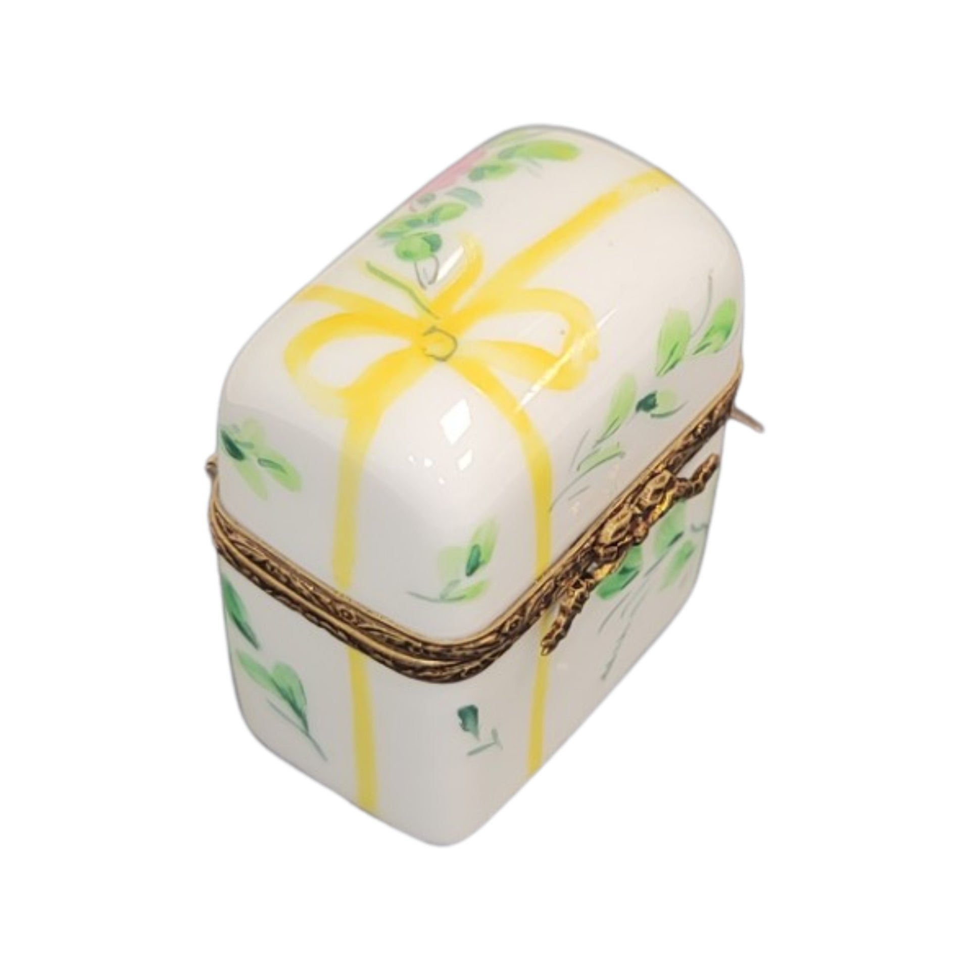 Yellow Bow Floral Perfume Box Porcelain Limoges Perfume French Trinket Box