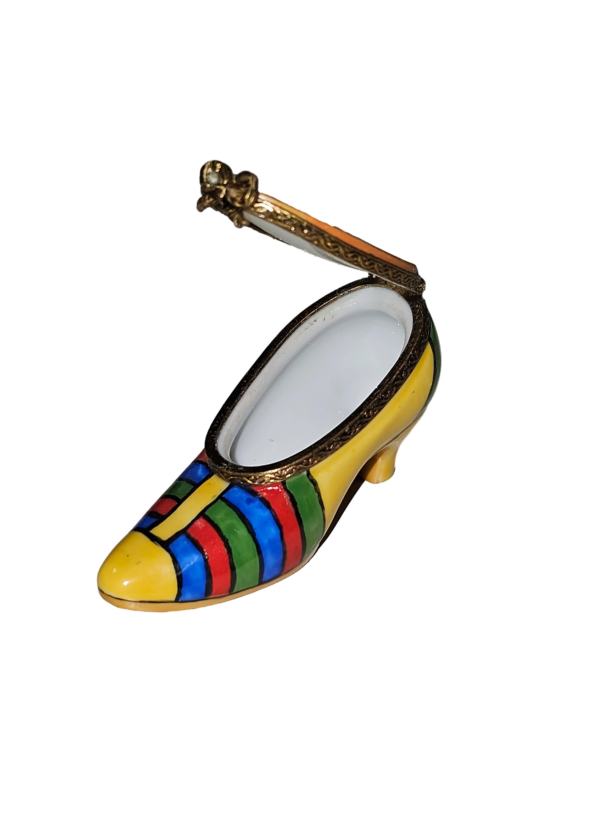 Whimsical Yellow Rainbow Shoe Porcelain Limoges Shoe French Trinket Box