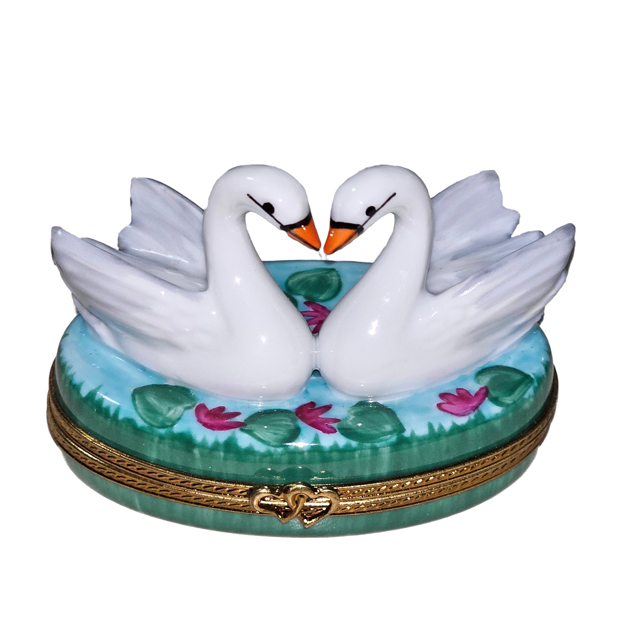 Two Swans Embracing Love Porcelain Limoges Bird love French Trinket Box