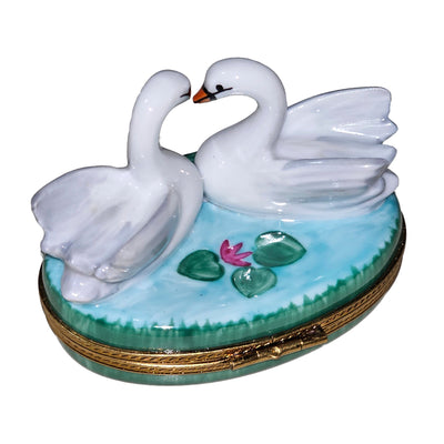 Two Swans Embracing Love Porcelain Limoges Bird love French Trinket Box