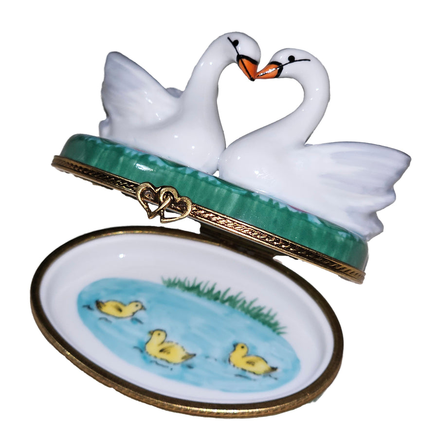 Two Swans Embracing Love Porcelain Limoges Bird love French Trinket Box
