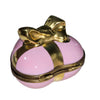 Pink Heart Box with Gold Bow Porcelain Limoges Heart love French Trinket Box