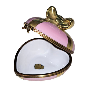 Pink Heart Box with Gold Bow Porcelain Limoges Heart love French Trinket Box