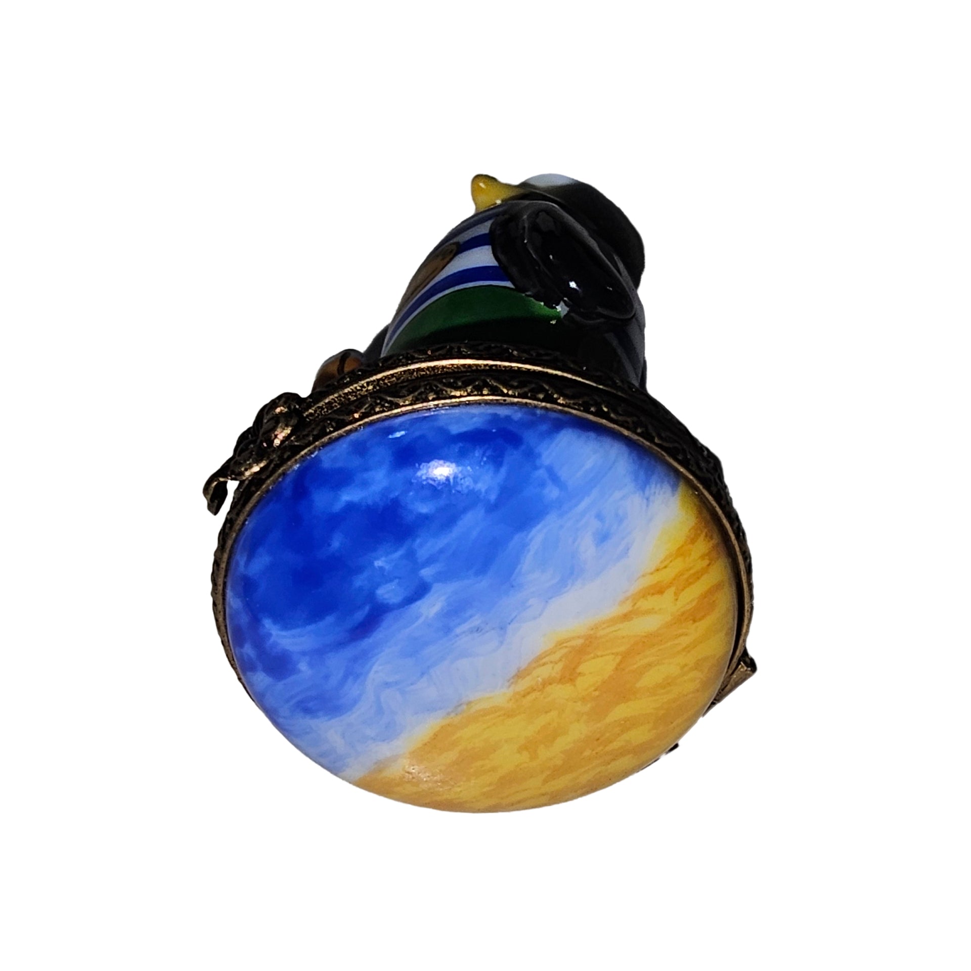 Rare Penguin Lifeguard Figurine Porcelain Limoges Bird beach French Trinket Box