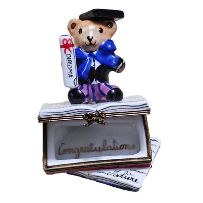 Graduate Teddy Figurine Delight Porcelain Limoges Graduation professional Teddy French Trinket Box