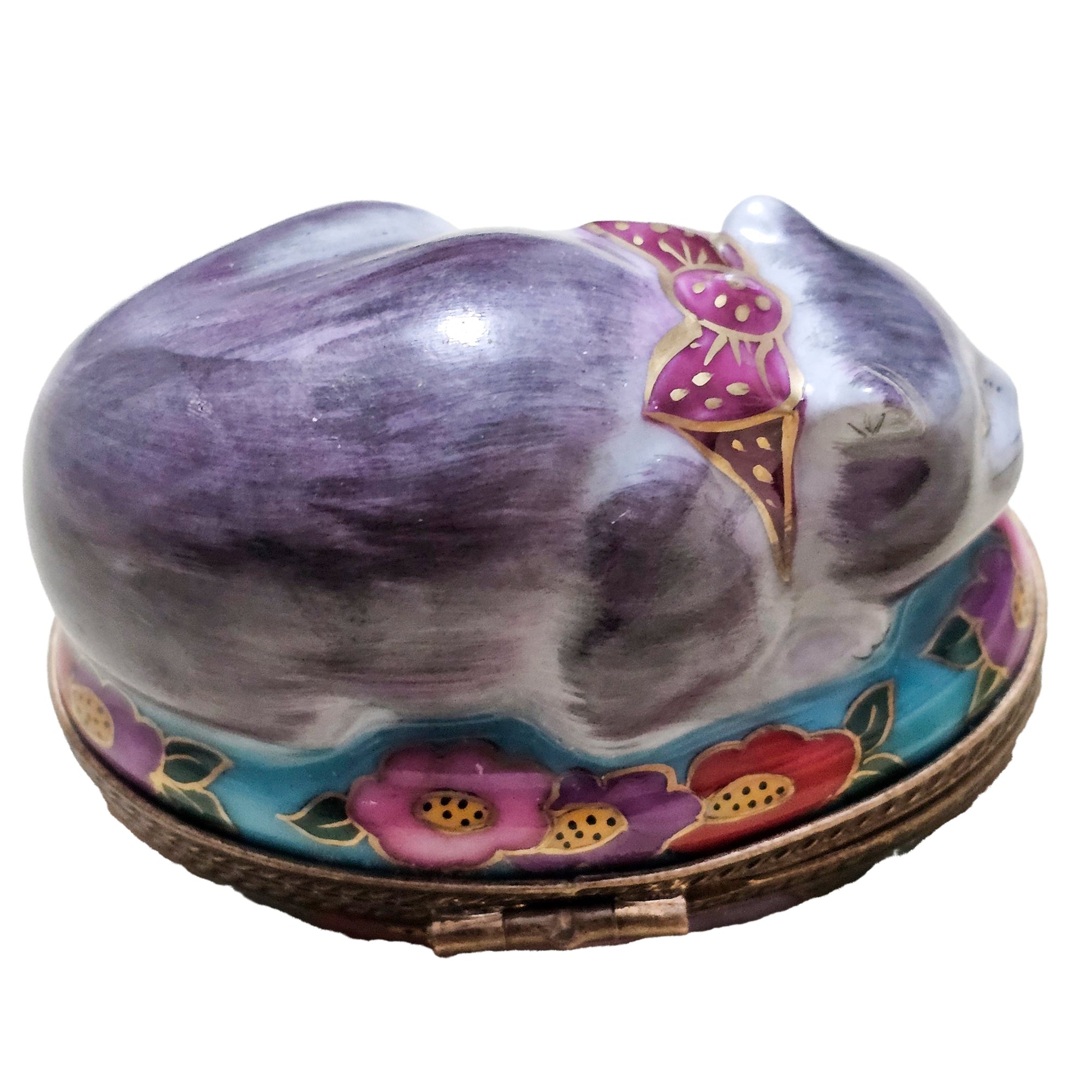 Charming Long Haired Cat Box Porcelain Limoges cat French Trinket Box