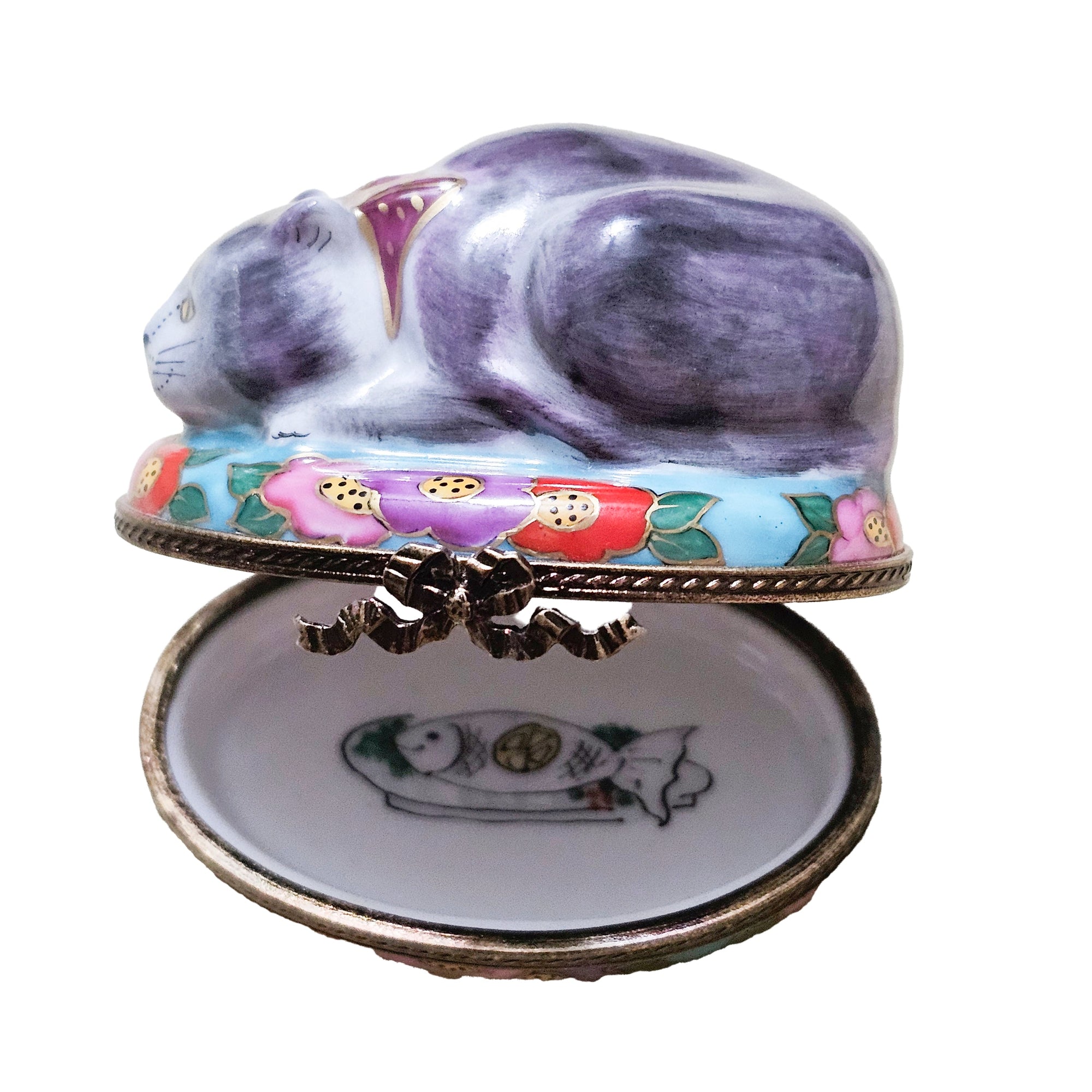Charming Long Haired Cat Box Porcelain Limoges cat French Trinket Box