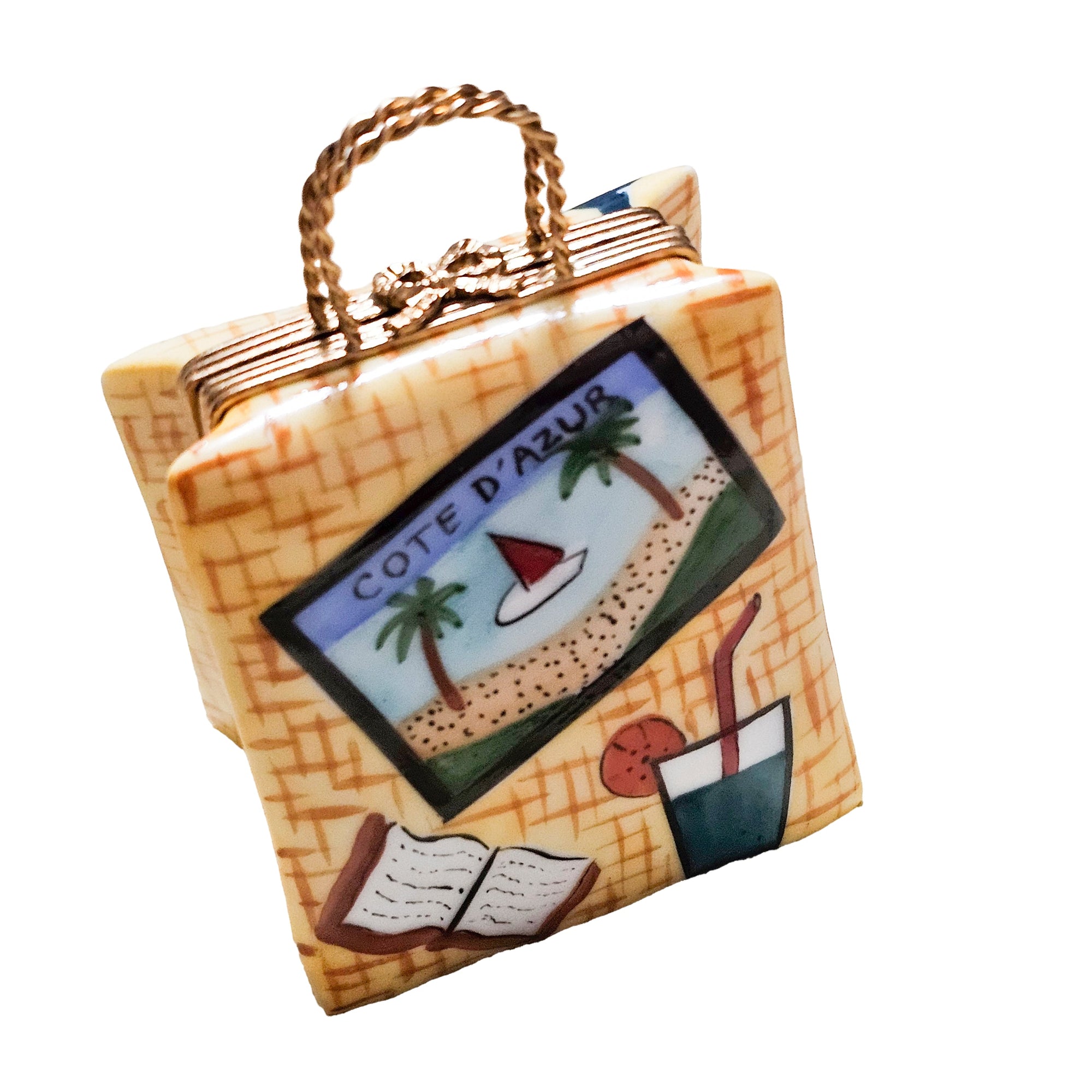 Beach Tote w acrylic Flip Flops Porcelain Limoges purse bag beach French Trinket Box