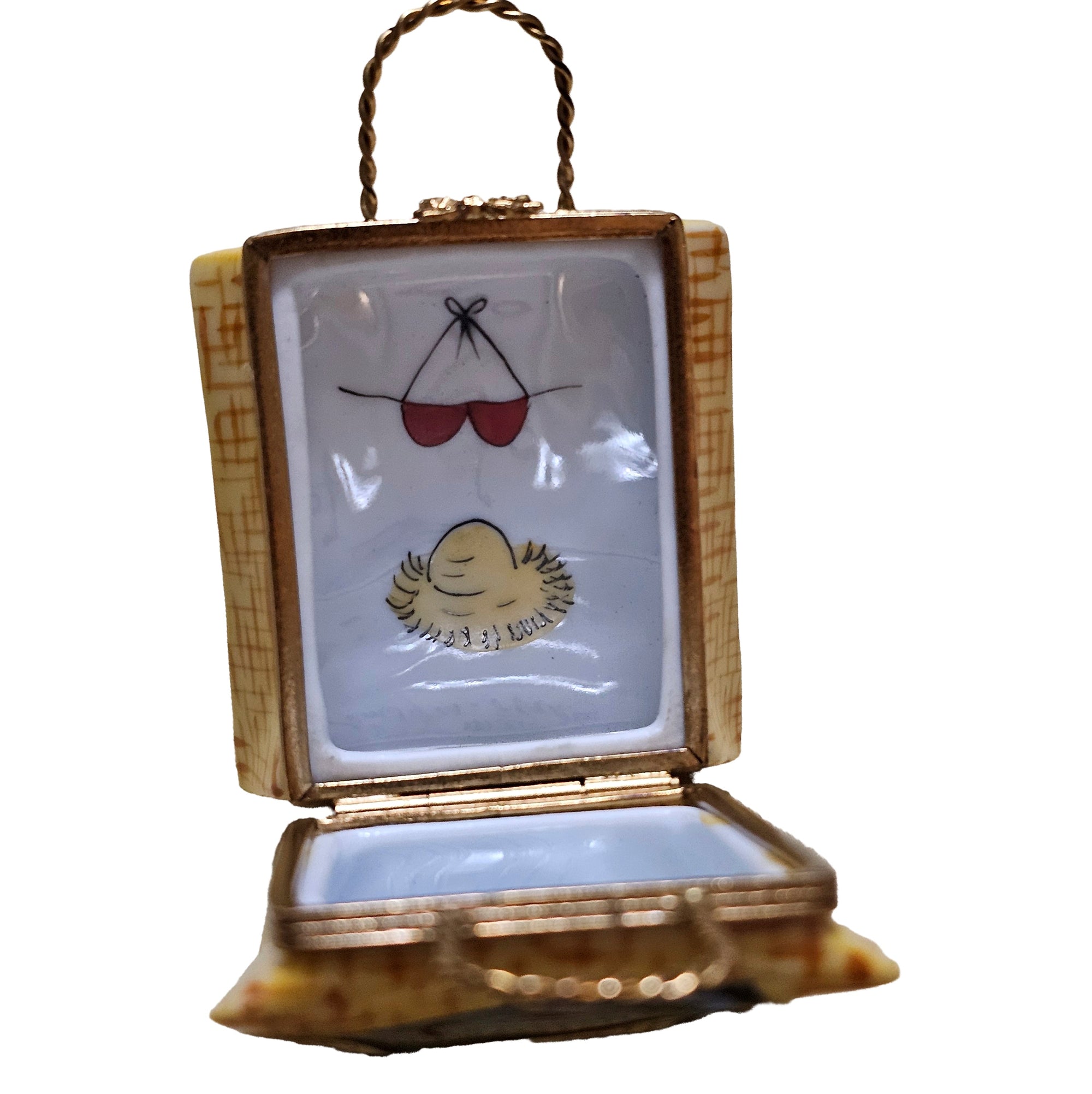 Beach Tote w acrylic Flip Flops Porcelain Limoges purse bag beach French Trinket Box