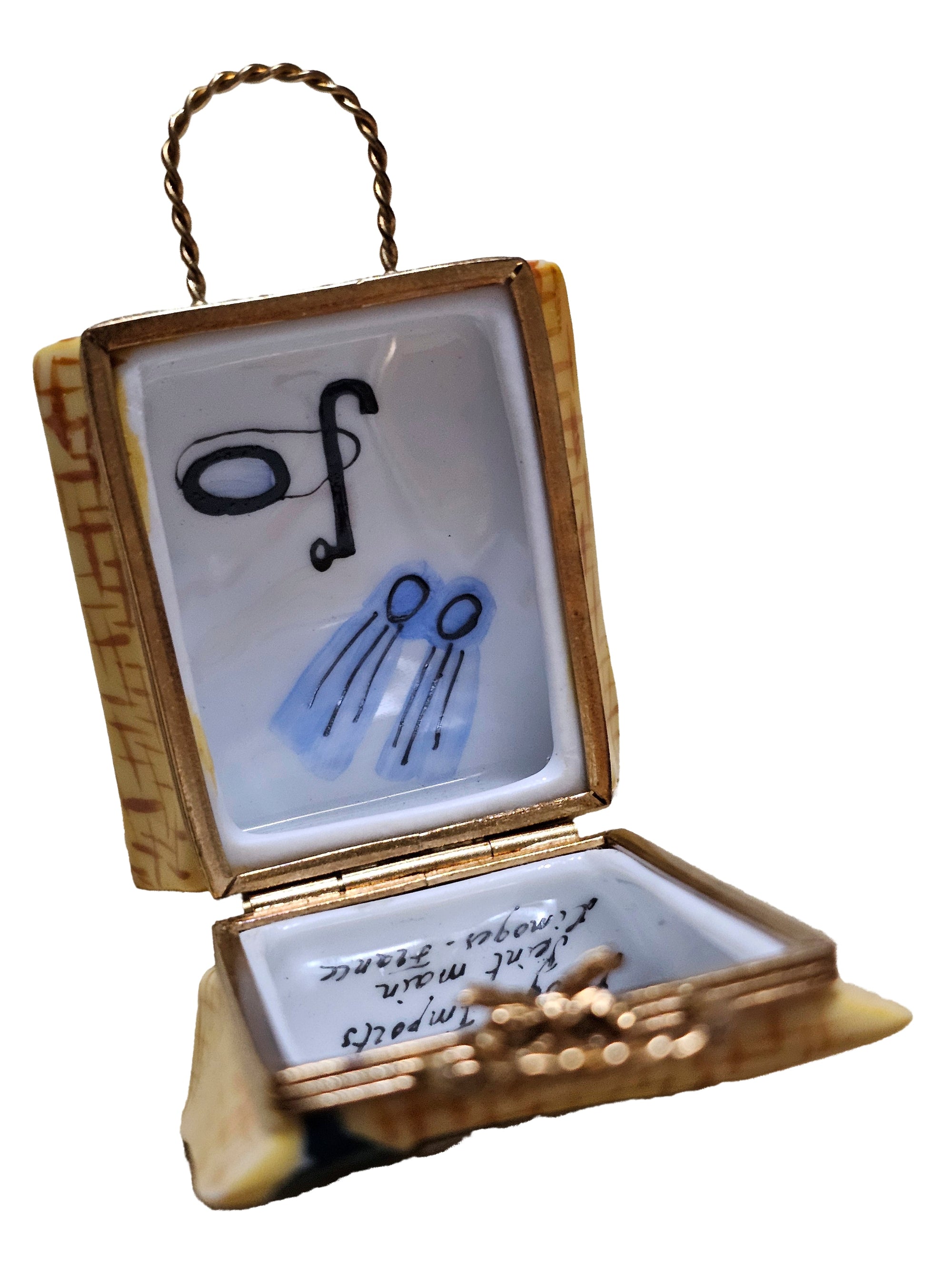 Beach Tote w acrylic Flip Flops Porcelain Limoges purse bag beach French Trinket Box