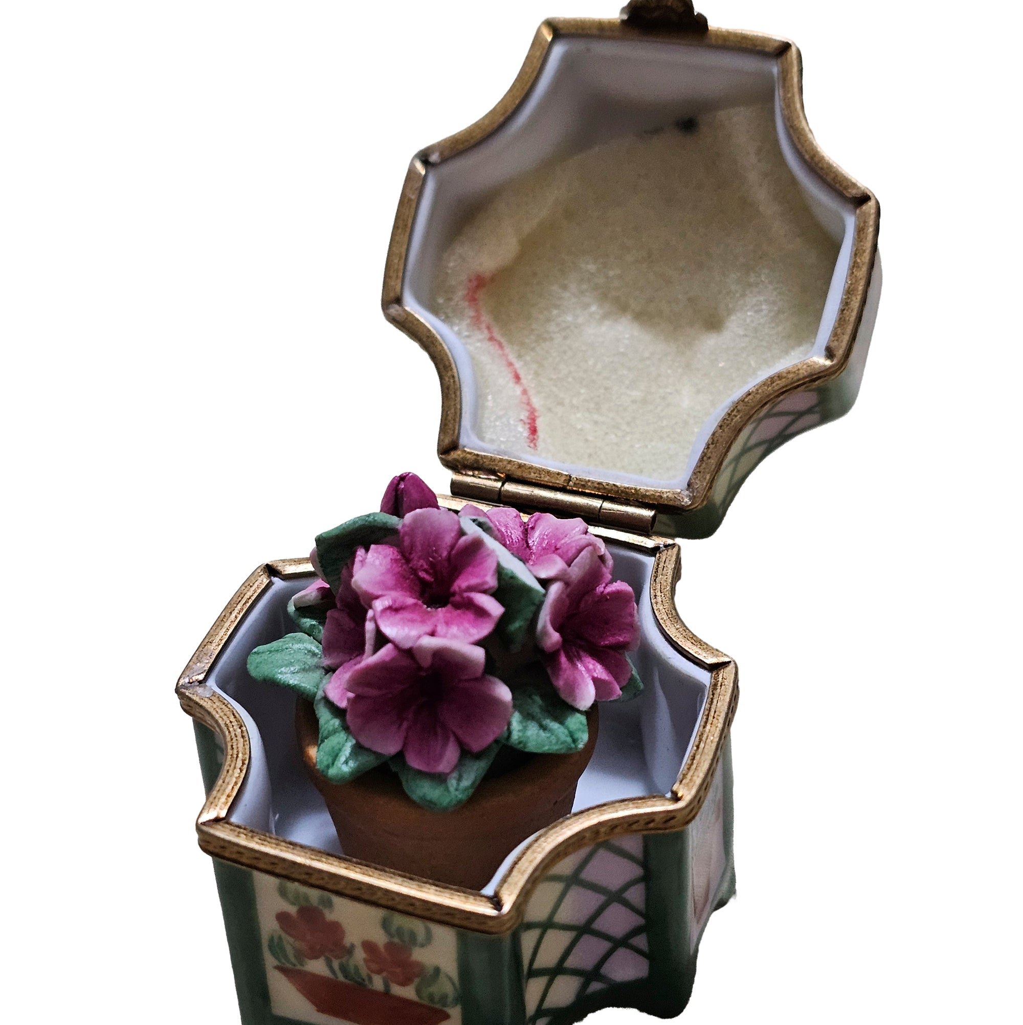 Hexagon Floral Elegance Box Porcelain Limoges Garden flowers French Trinket Box