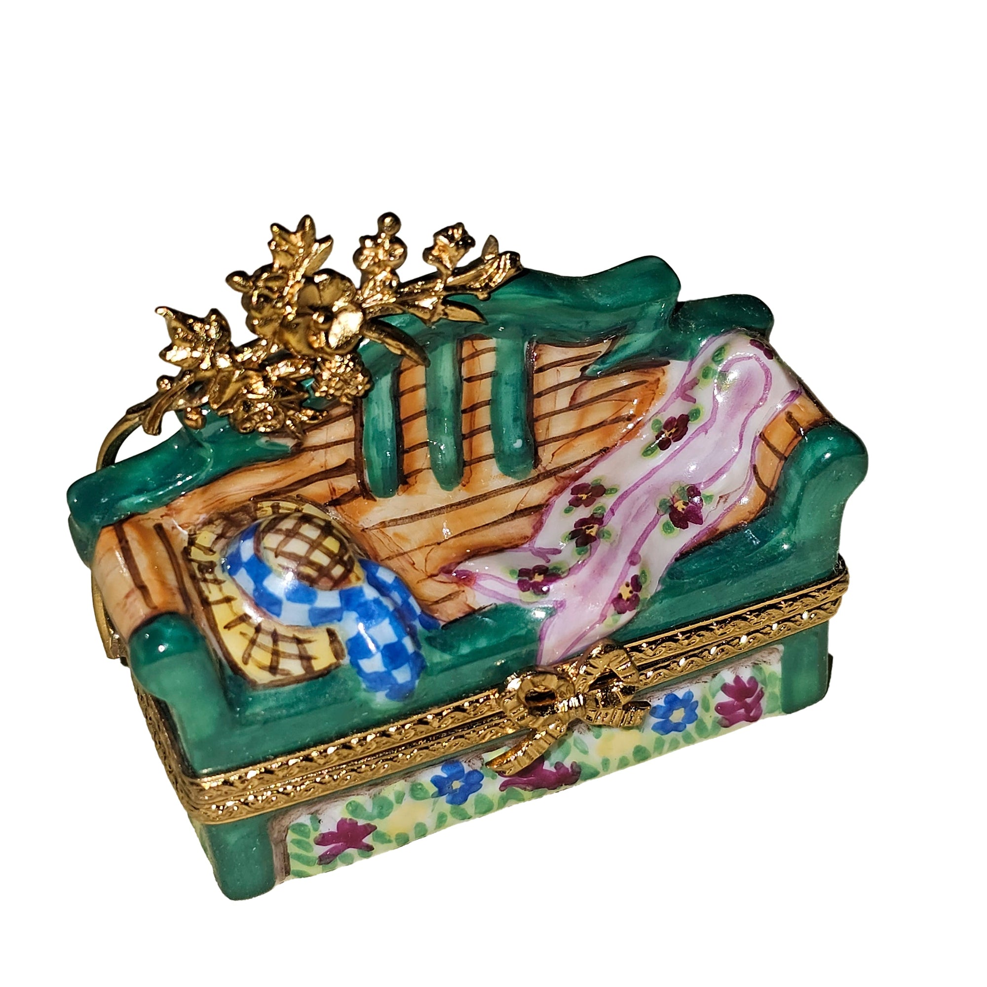 Charming Garden Bench Box Porcelain Limoges Garden home French Trinket Box