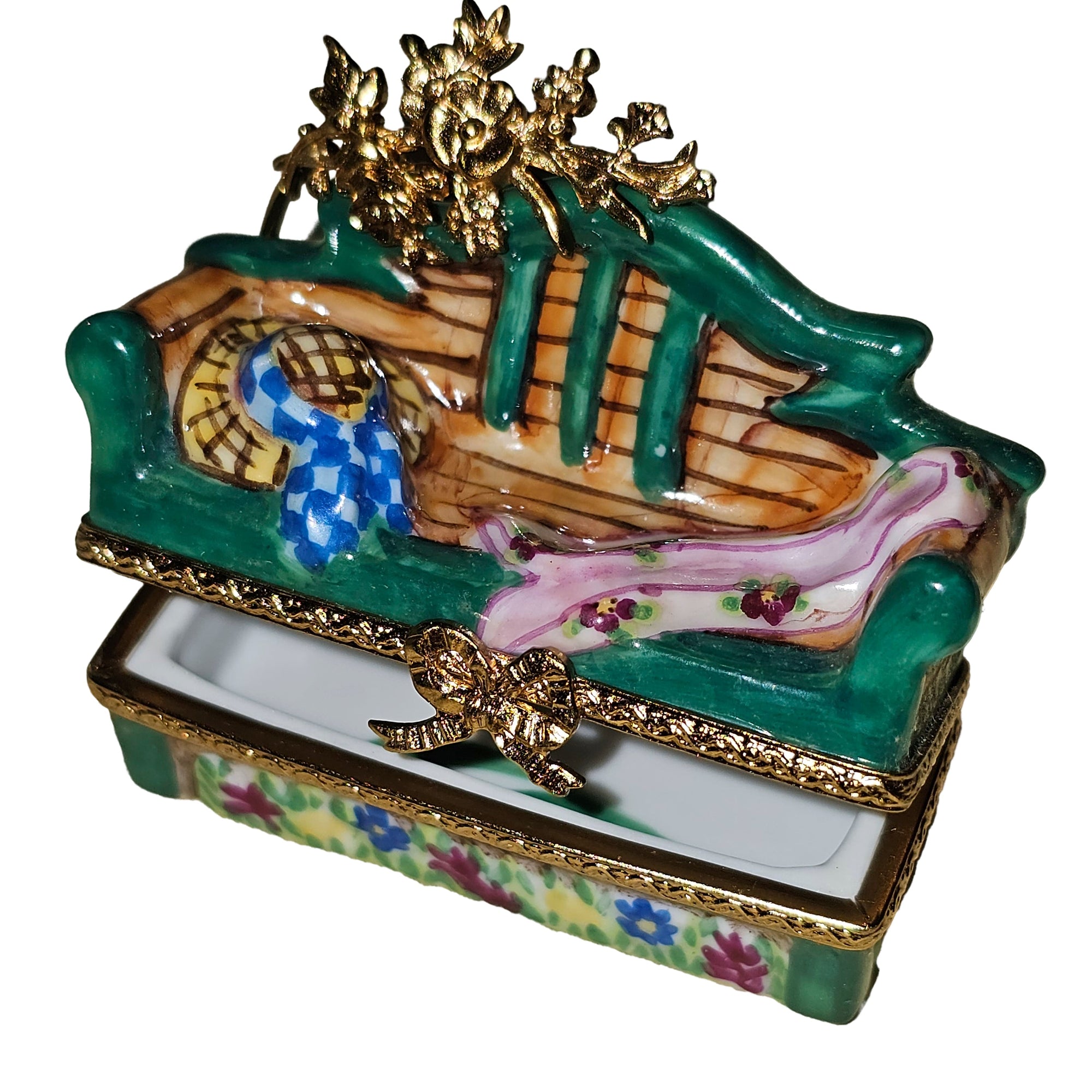 Charming Garden Bench Box Porcelain Limoges Garden home French Trinket Box