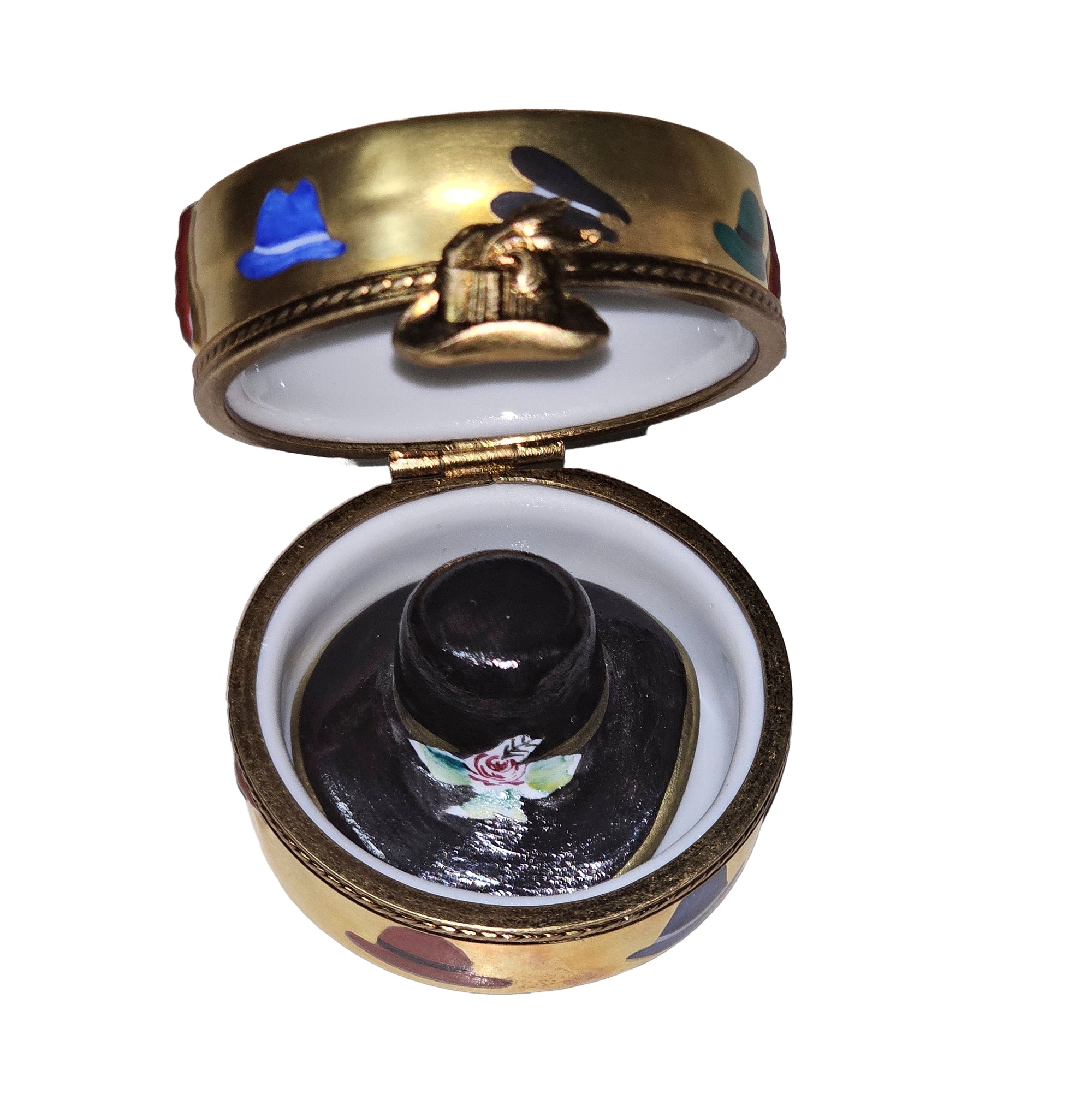 Gold Hat Box with Removable Hat Porcelain Limoges Hats shoes shoe French Trinket Box