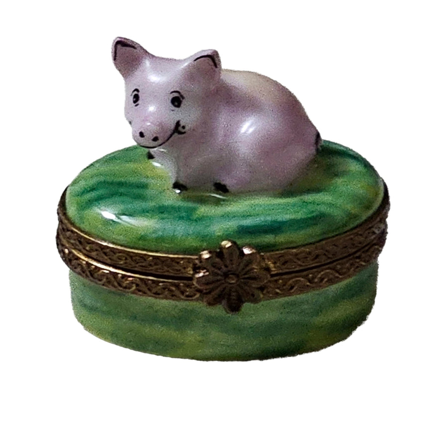 Charming Miniature Pig Box Porcelain Limoges farm animal French Trinket Box