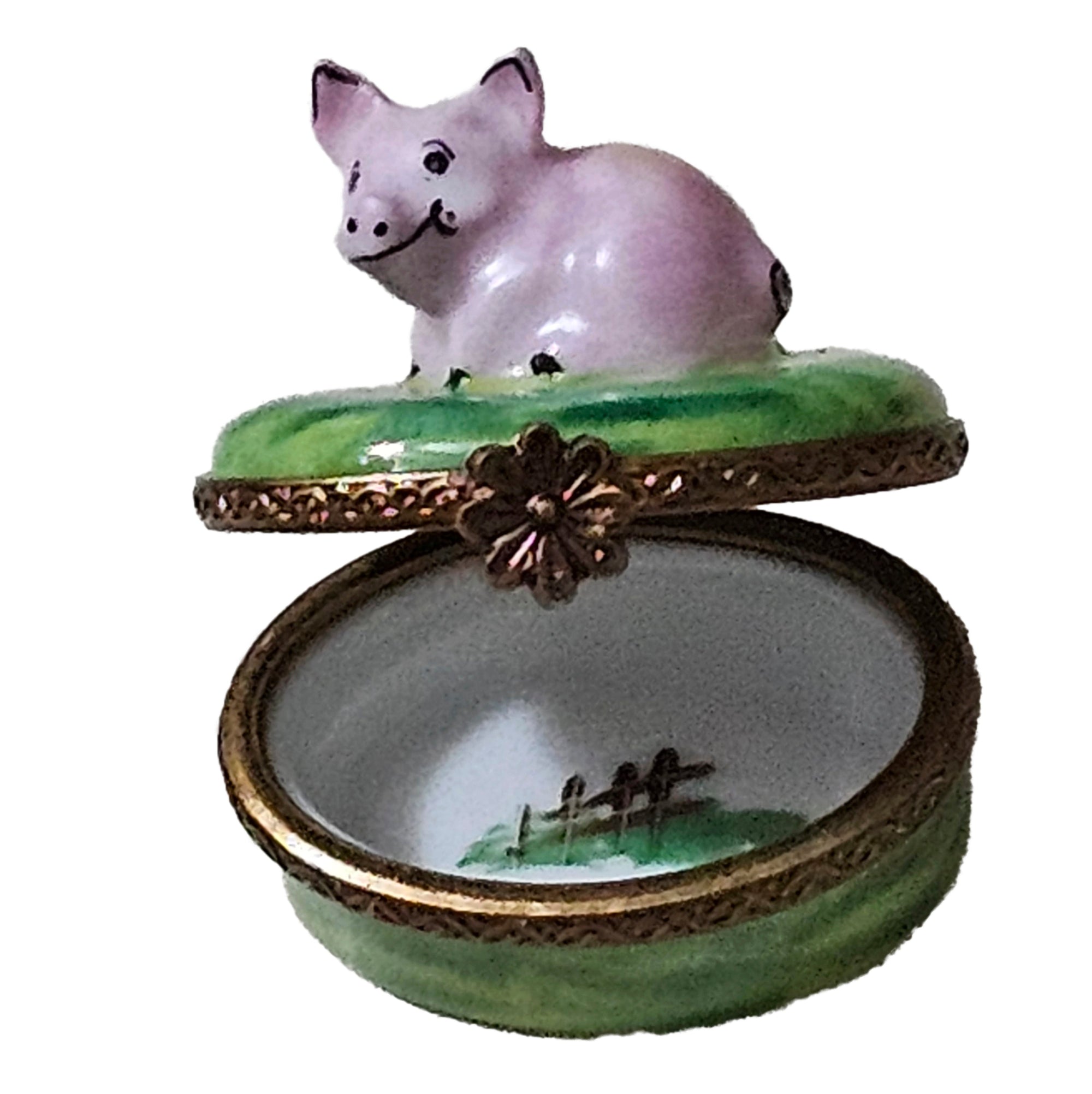 Charming Miniature Pig Box Porcelain Limoges farm animal French Trinket Box