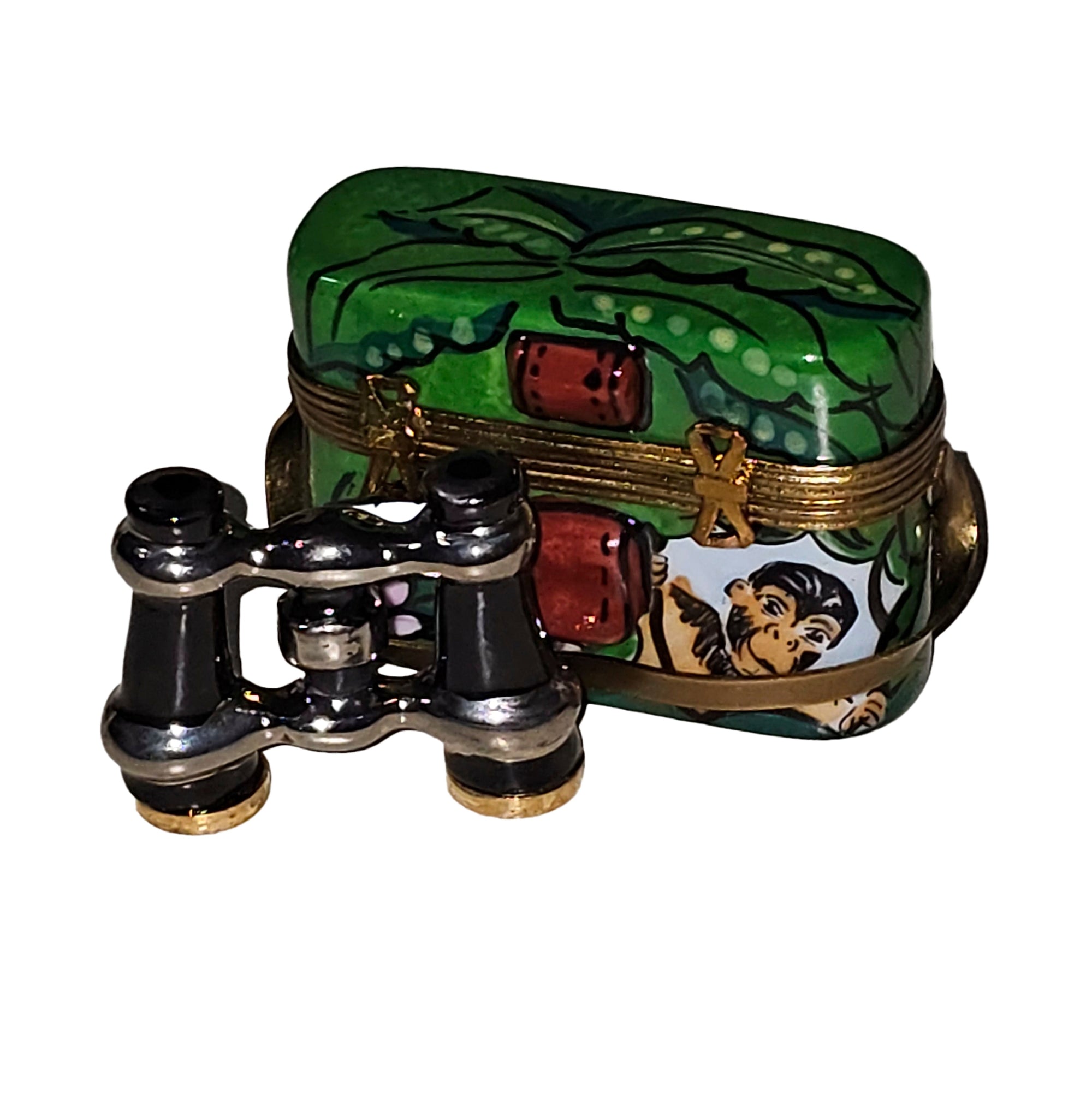 Jungle Safari Binoculars Box Porcelain Limoges travel wild animals French Trinket Box