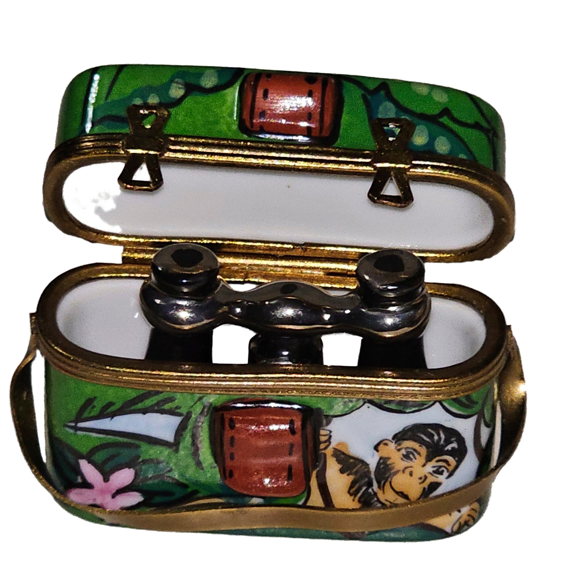 Jungle Safari Binoculars Box Porcelain Limoges travel wild animals French Trinket Box