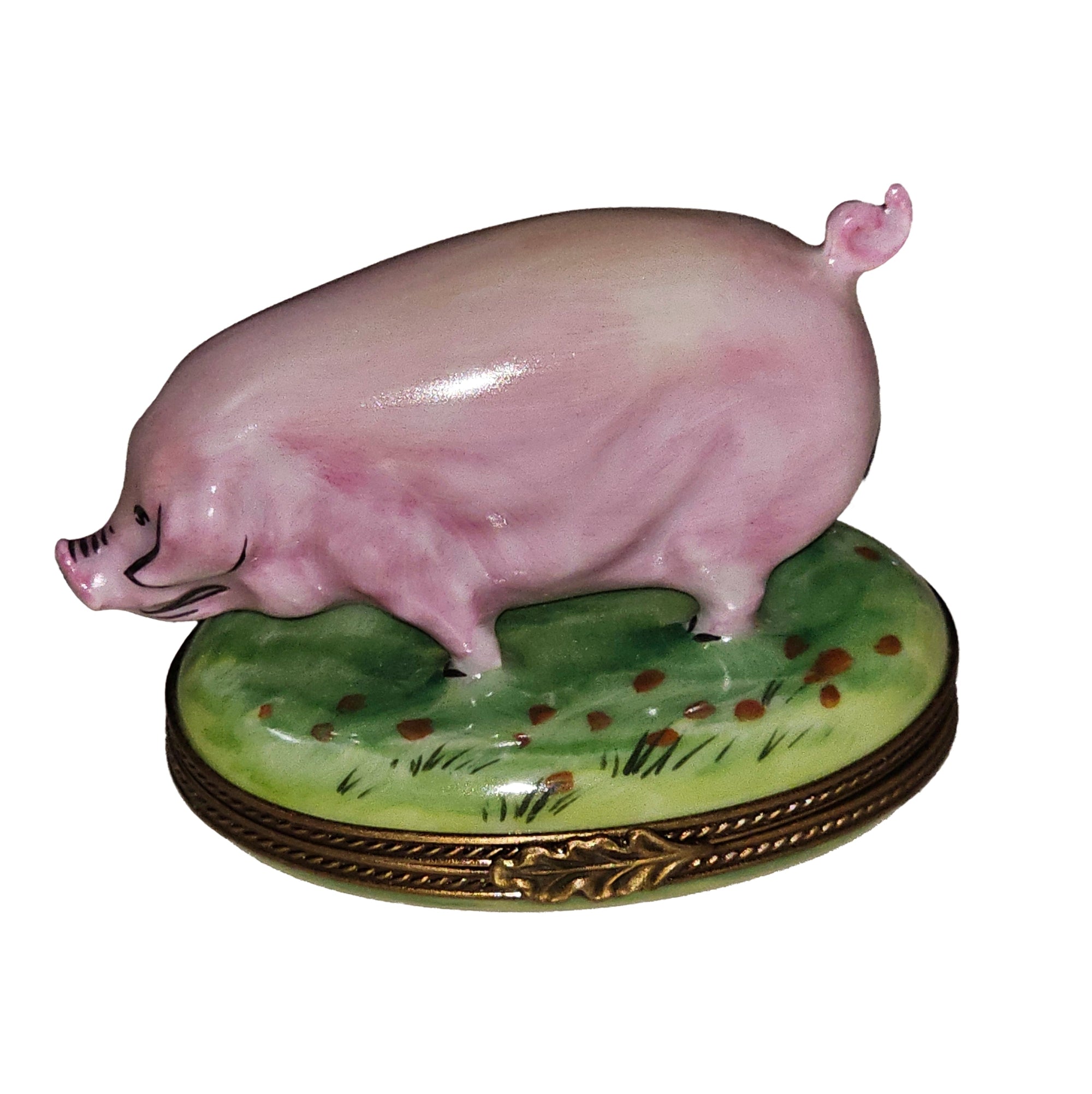 Charming Pig Figurine Box Porcelain Limoges farm animals French Trinket Box