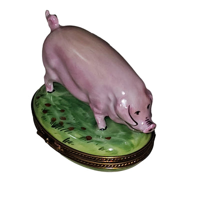 Charming Pig Figurine Box Porcelain Limoges farm animals French Trinket Box