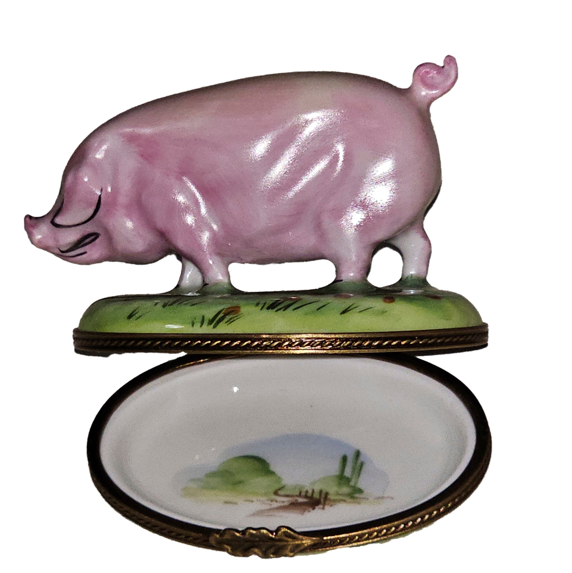 Charming Pig Figurine Box Porcelain Limoges farm animals French Trinket Box