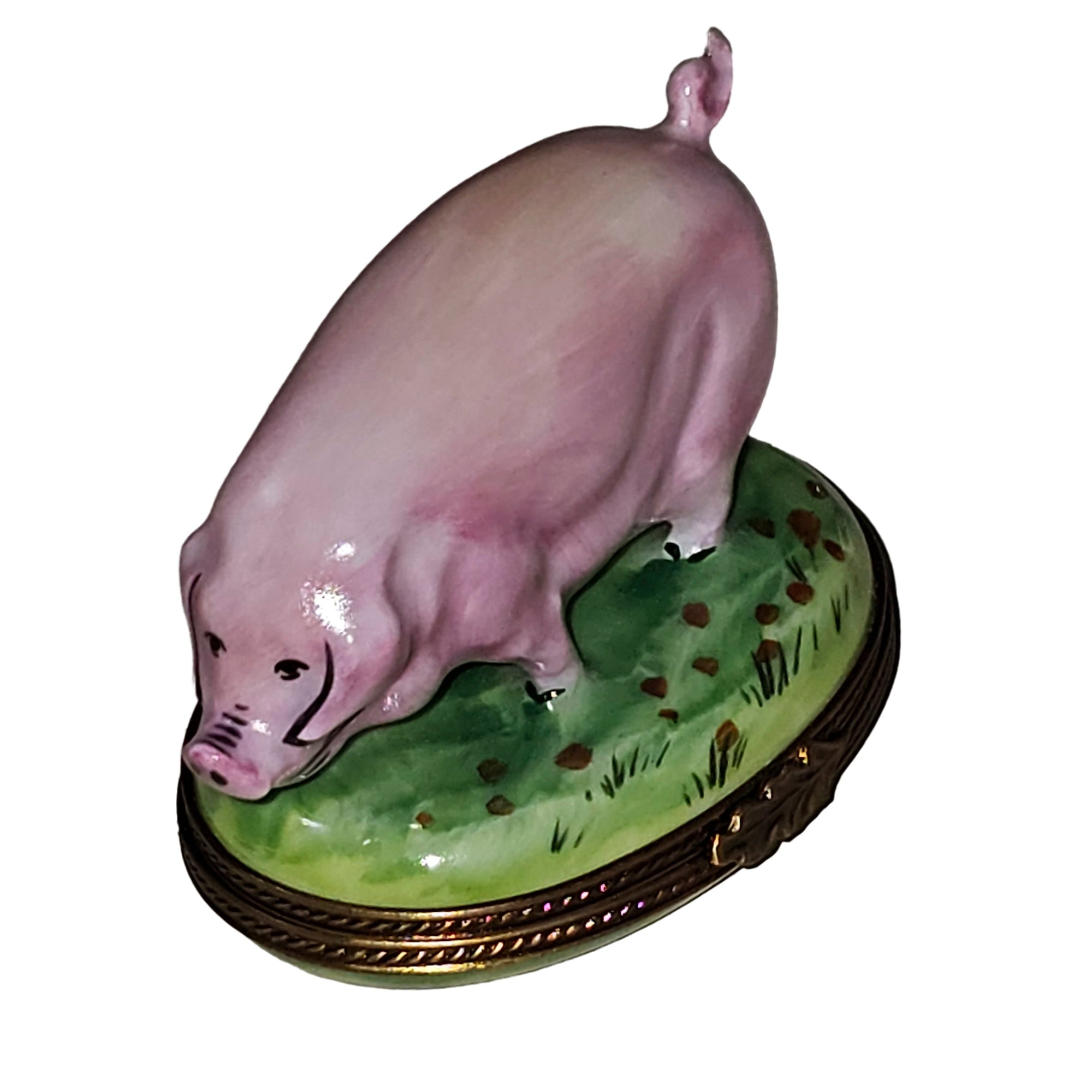 Charming Pig Figurine Box Porcelain Limoges farm animals French Trinket Box