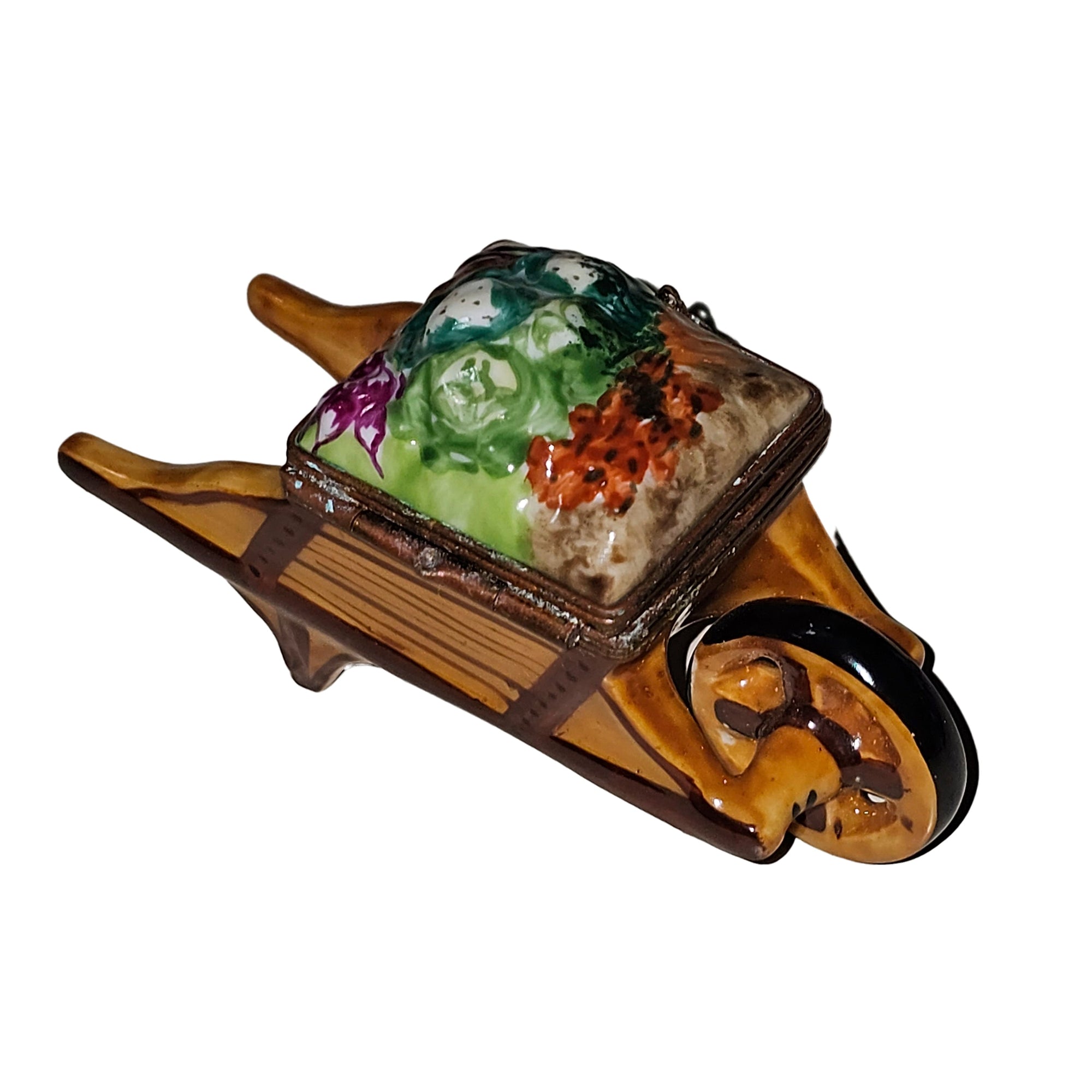 Charming Garden Wheelbarrow Keepsake Porcelain Limoges garden French Trinket Box