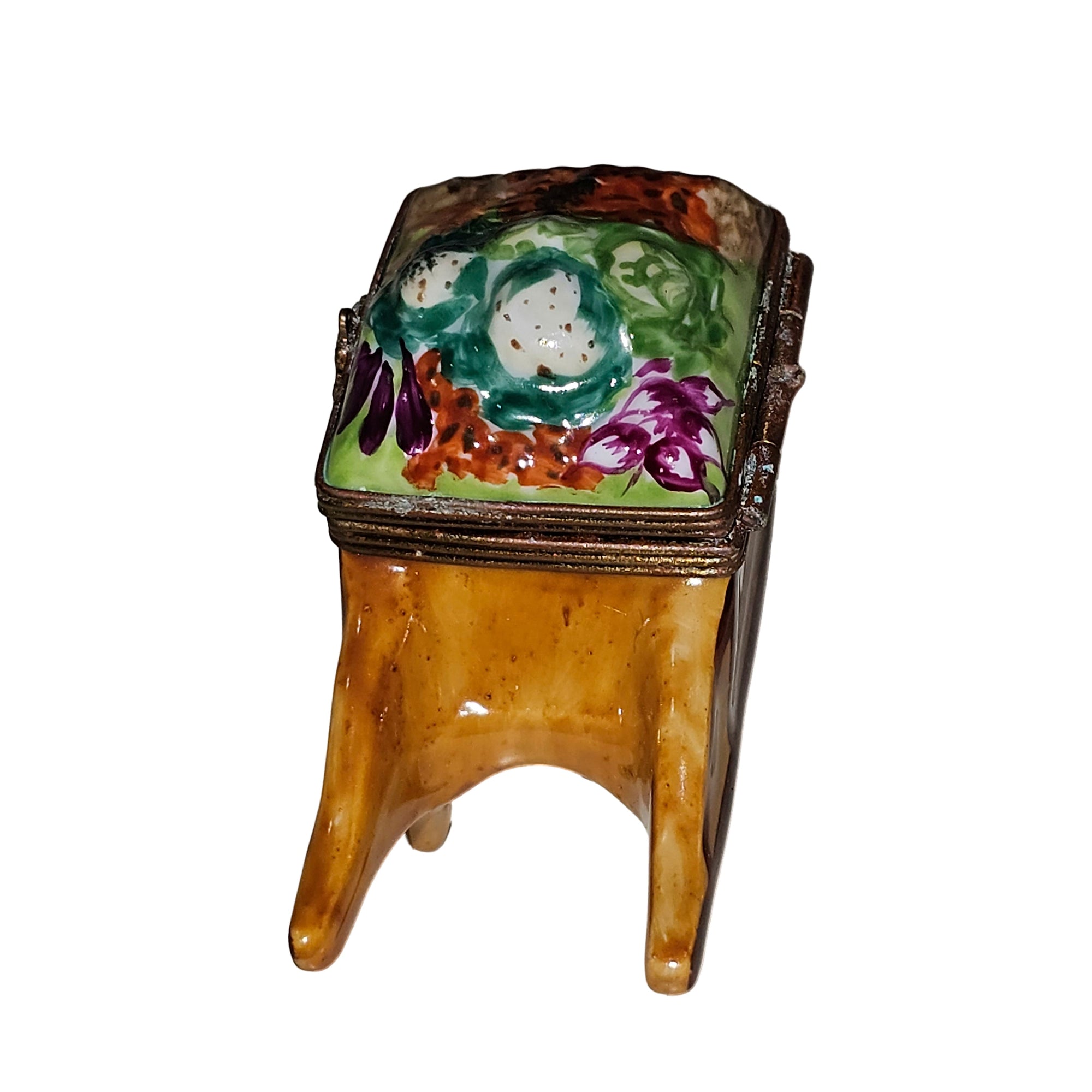 Charming Garden Wheelbarrow Keepsake Porcelain Limoges garden French Trinket Box