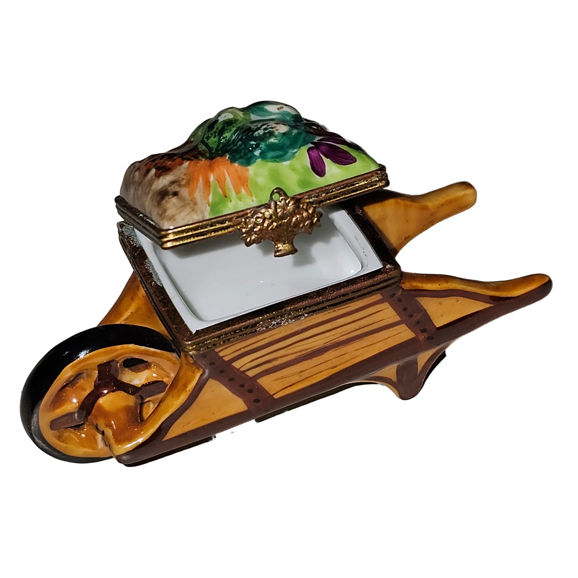 Charming Garden Wheelbarrow Keepsake Porcelain Limoges garden French Trinket Box